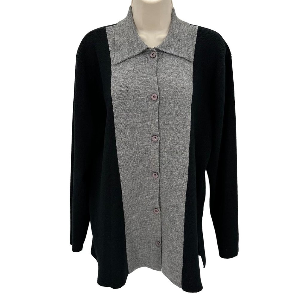 Urban Wool Womens 100% Pure New Wool Black Gray Long Sleeve Sweater Cardigan M